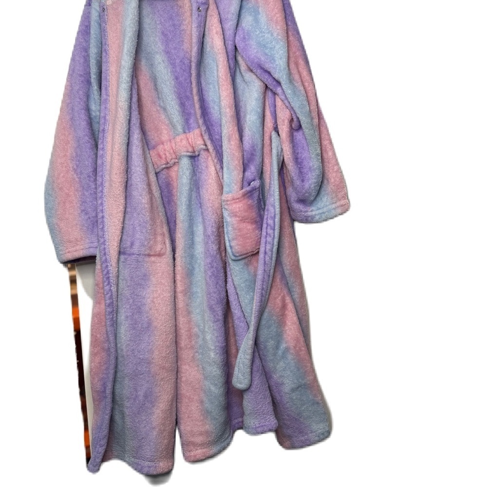 Girls Pastel Striped Robe Pink Purple Blue Soft 12-13Y - Picture 2 of 4
